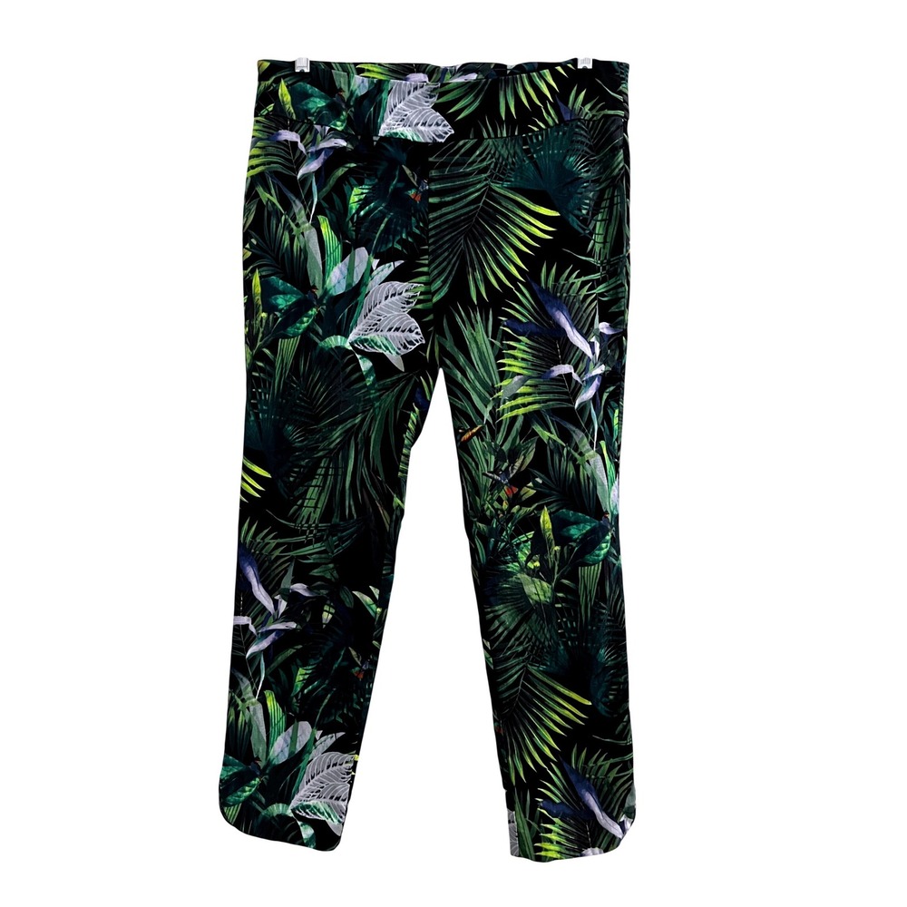 Soft Surroundings Tropical Palm Leaf Print Pants Green Black Size L 2AX60